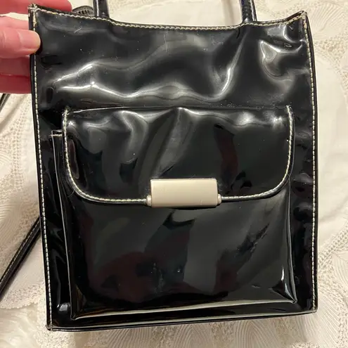 Moda Attiva Black Faux Patent Leather Style Purse Drawstring Closure