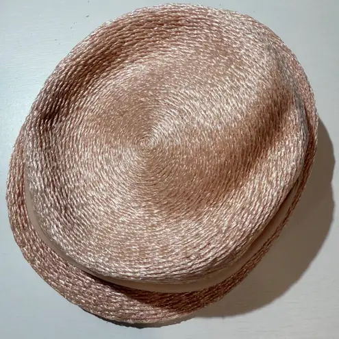 Christine Original New York Straw Cloche Hat Pink Ribbon Accent