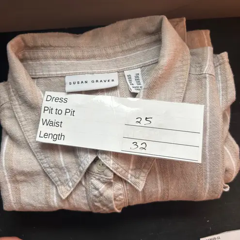 Susan Graver Womens Button Down Size 2X Linen Stripe Vintage Business Oversized