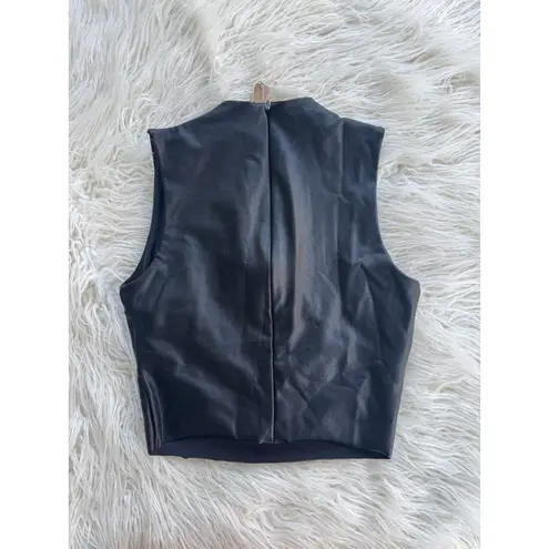 SKIMS Faux Leather Crew Neck Cropped Top Onyx Size Medium