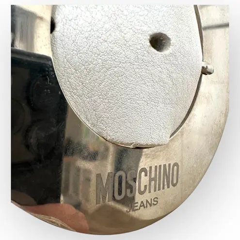 Moschino JEANS White Silver 90's Oversized Round Leather Belt