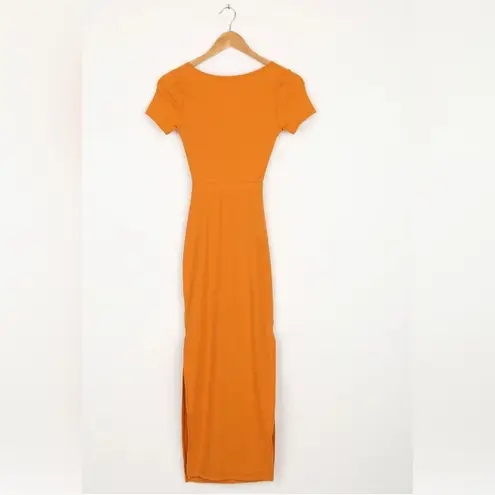 Lulus Style Twist Orange Twist Front Cutout Midi Dress