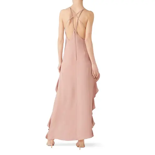 The Jetset Diaries Light My Fire Nude Pink Ruffled V-Neck Gown Size Small