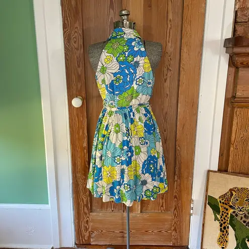 Aura Naturally Joyful Blue Multi Floral Print Mini Dress w/ Pockets - Sz Small