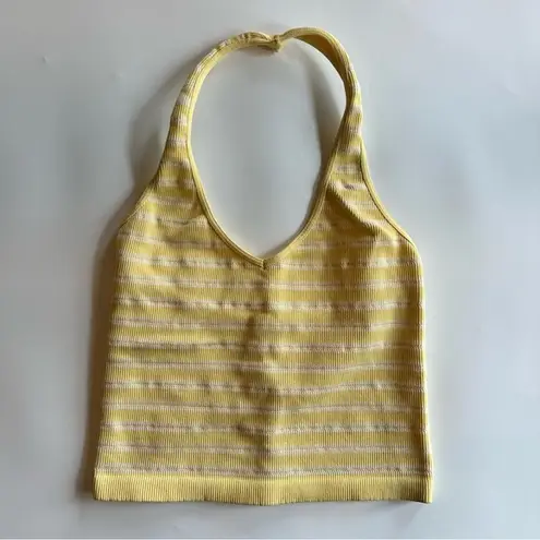 Full Tilt Yellow & White Striped Halter Tank Top Size Small