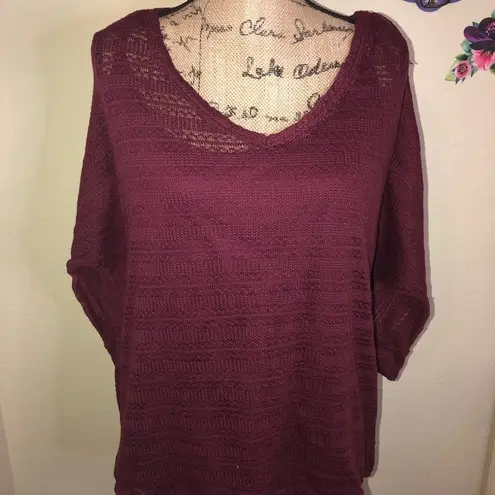 Bobbie Brooks Cranberry/Wine Lightweight Sweater Top w/Camisole built in Sz 1X Red