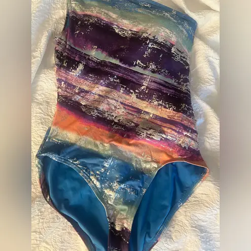Carmen Marc Valvo Pacific Sunset One Shoulder One Piece Swimsuit Size 10