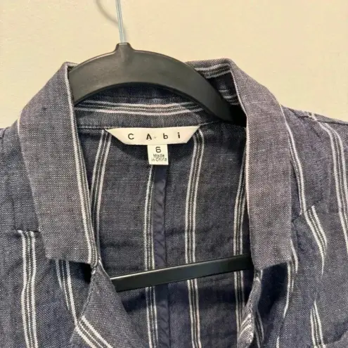 CAbi  100% Linen Blue and White Striped Blazer.  Size 6