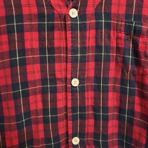 J Crew Knee Length Nightshirt Nightgown Red Plaid Cotton Flannel Medium Cottage