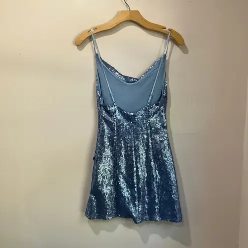 Urban Outfitters UO A-List Sequin Baby Blue Cowl Neck Line Mini Dress Size XS