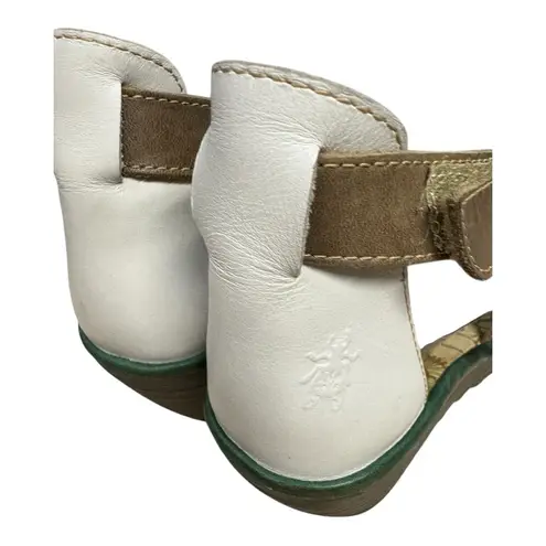 Fly London White Brown Cutout Leather Wedge Sandals Women’s Size 40 US 8-8.5