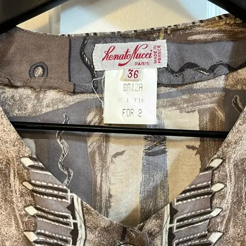 Renato Nucci Paris 100% Silk Geometric Tunic Button Down Blouse