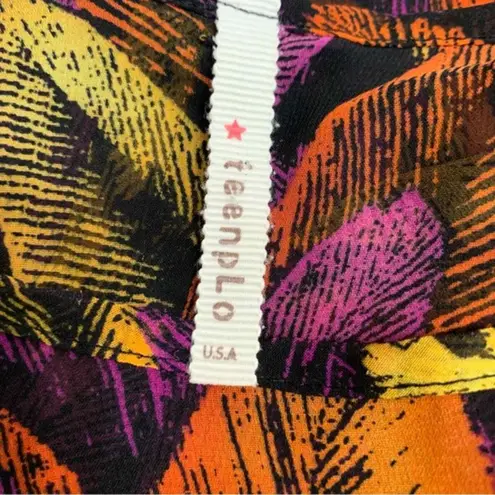 teenplo Feather Print Blouse Womens Size Large Long Sleeve Top Colorful Light Purple