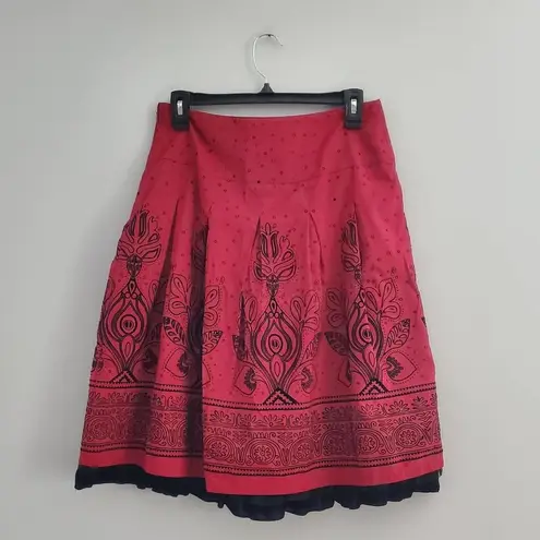 Apt. 9  Red & Black Floral Boho Pleated A-Line Skirt 4