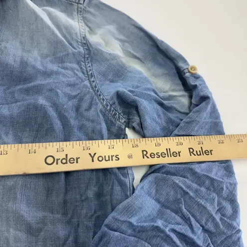 Bella Dahl Dress Womens Small Blue Chambray Denim Long Sleeve Frayed Hem Mini