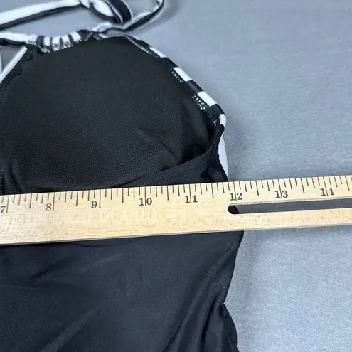 Tempt Me Swimsuit One Piece Womens Small Black White Halter Tie V Neck Ruched