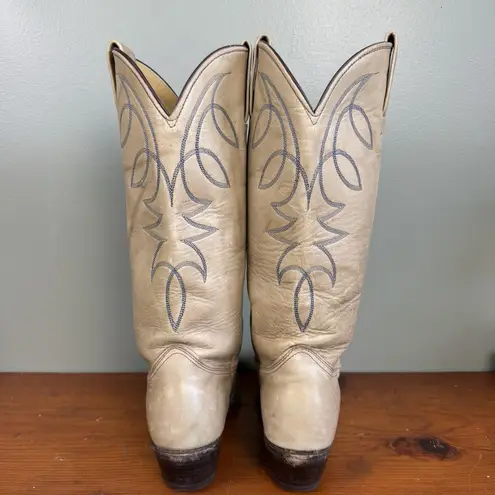 Vintage Marbled Tan Blue Embroidered Cowboy Western Boots Women's Sz 7‎