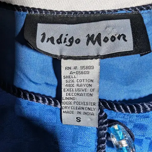 Vtg Y2K Indigo Moon Blue Floral Applique Collarless Button Up Light Jacket Sz S