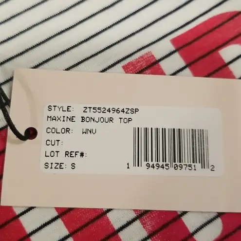 Cinq à Sept 💕CINQ A SEPT💕 Boatneck Striped Graphic Tee ~ BONJOUR Black & White Small S NWT