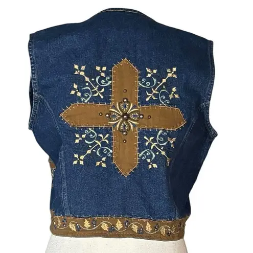Don't Mess With Texas Vest Size Medium Western Country Short Blue Studded Cross