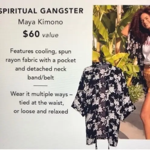 Spiritual Gangster  Kimono Floral Robe Duster Cardigan Black & White OS