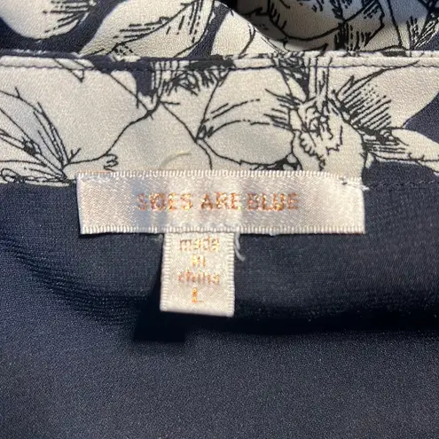 Skies Are Blue Romper Womens Large Navy Blue White Floral Flowers Boho Cottage