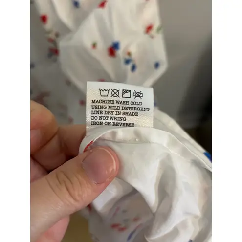 Olivia James Floral Midi Dress Tie Strap Cottagecore Smocked White Red Blue M Size M