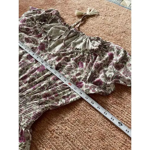 Patrons of Peace Boho Floral Tiered Mini Dress Smocked Waist Ruffle Hem