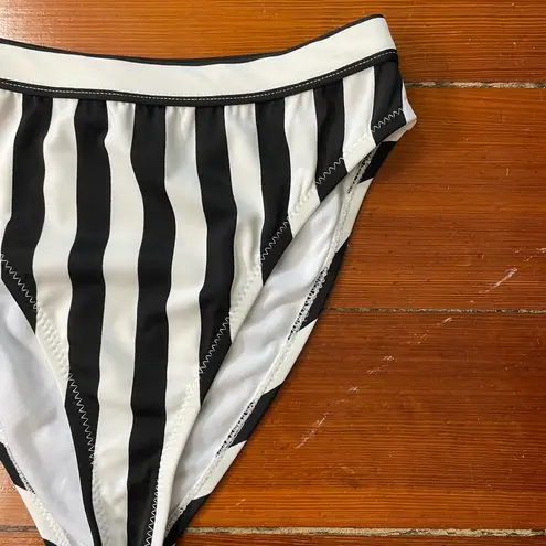 Dixperfect Retro Black & White Stripe High Cut Full Coverage Bikini Bottoms Sz M