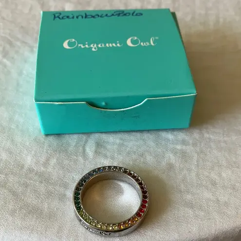 Origami Owl : Silver Tone Rainbow Crystal Ring Pendant