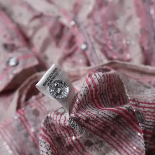 Y2K Pink Metallic Striped Glam Western Button Up Top Cowgirl Rodeo Cotton L Fang Size L