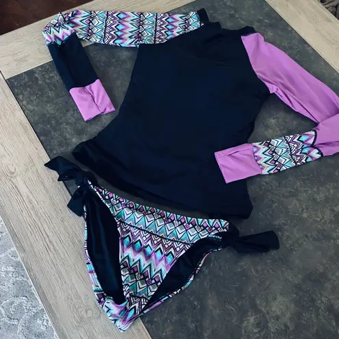 Lopie Women's Long Sleeves Rash Guard Athletic Swim Aztec Tank