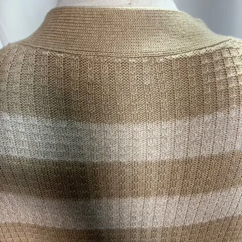 Evereve Womens Cardigan Sweater XL Tan Beige Striped Knit Open Front