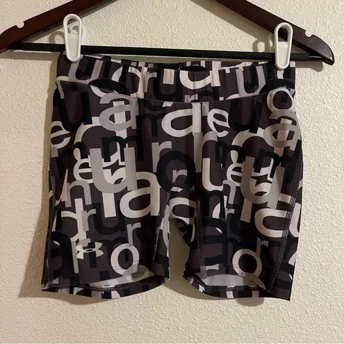 Under Armour  Black and White Logo Print Spandex Workout Shorts Size Medium