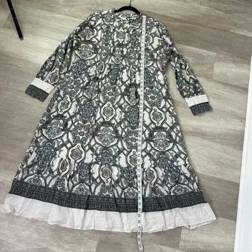 Marie Oliver Catie Silk Midi Dress Women’s XL Long Sleeve Opal Medallion print