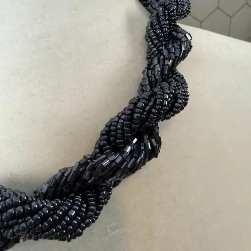 Charocoal Beaded Twisted Rope Statement Necklace Gray