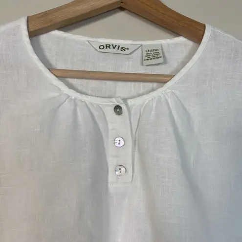 Orvis 100% Linen Shirt Womens L Button Front Boxy Lagenlook Beach Vacation Top