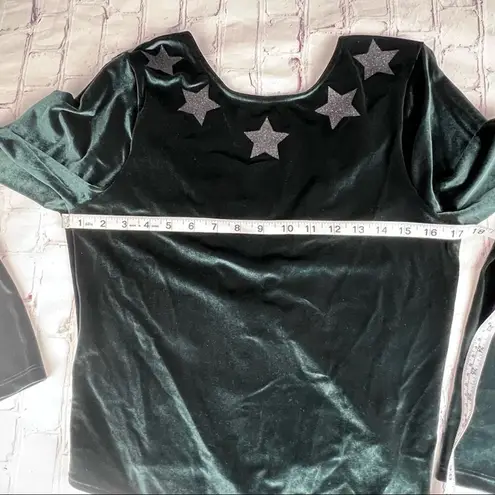 Victoria's Secret Victoria Sport Green Velour with Stars Embellishment Long Sleeve Bodysuit Sz L