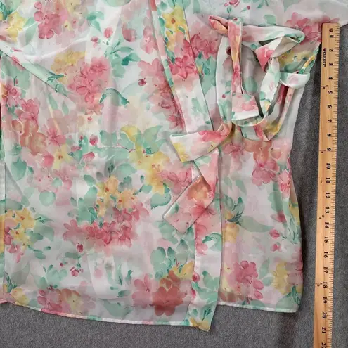 Morgan Taylor Intimates Robe Floral Vintage Size M/L Belted Short Sleeve Sheer