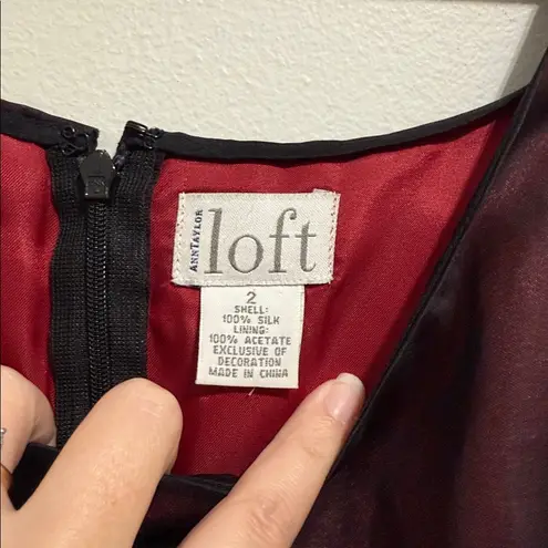 Loft Vintage Y2K  100% Silk Beaded Black and Red Mini Dress Size 2