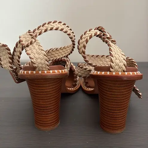 Ulla Johnson RARE Deia High Block Heel Sandal Woven Ankle Strap Natural EU40