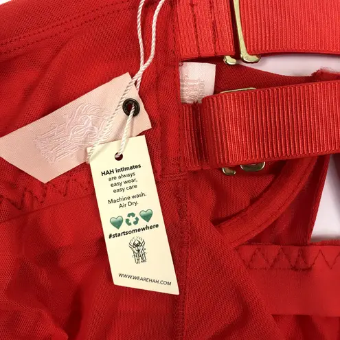 HAH X FREE PEOPLE Cut Out Bodysuit S Blood Orange Feminine Party Mesh Boho NWT Red