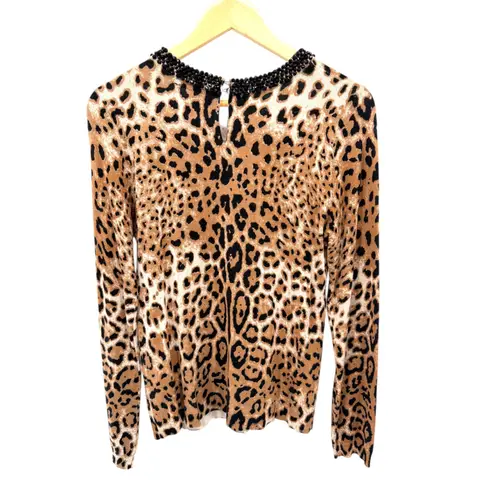Boston Proper Beaded Neck Leopard Print Sweater Top Medium M Long Sleeve Casual - Image 6