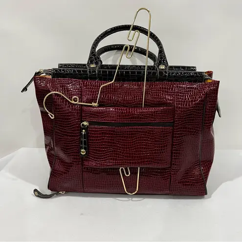 Samantha Brown Burgundy Brown Glazed Croc Embossed Travel Tote Bag Carry