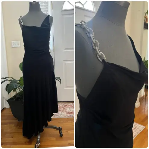 Giuseppe Di Morabito Asymmetric Hem Side High Slit Rhinestone Strap Dress 00 Black