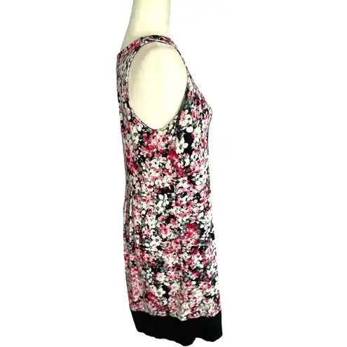 J.Jill  Dress Women Petite Medium Pink White Floral Tank Shift Knee Length Knit