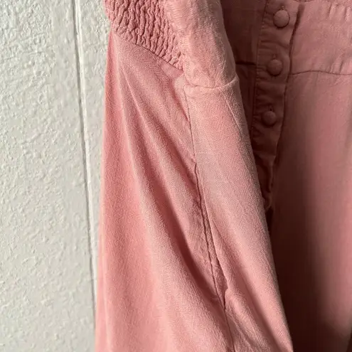 Button Front Midi Dress Womens 2X Smocked Fairy Cottagecore Soft Girl Romantic Pink