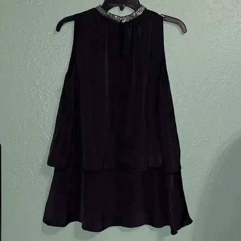 Black modest sleeveless top with sequin sparkly collar • evening wear