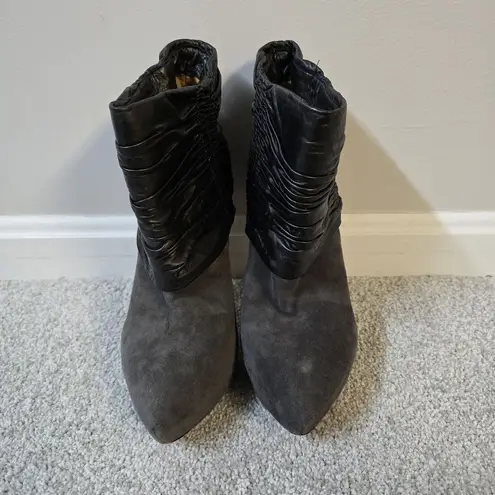 LAMB Gray Suede Scrunched Leather Stiletto Bootie Boots Size 8.5