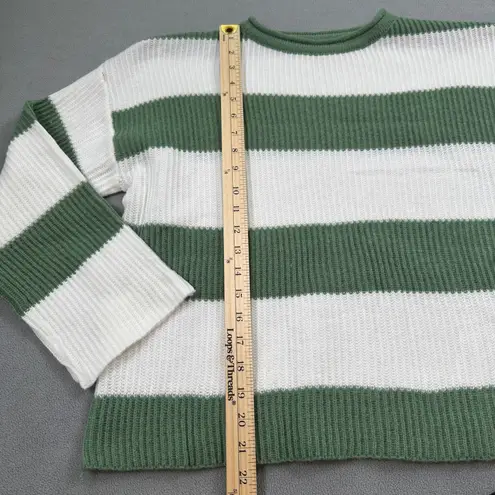 NWT S.DEER Sweater Womens M Striped Knit Green & White Crew Neck Pullover S Deer Size M